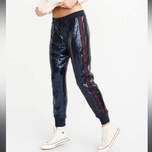 Abercrombie & Fitch Sequin Sparkly Blue Joggers with Red Stripes W2178 Sz S